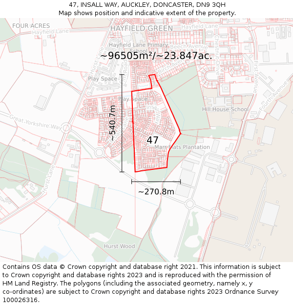 47, INSALL WAY, AUCKLEY, DONCASTER, DN9 3QH: Plot and title map