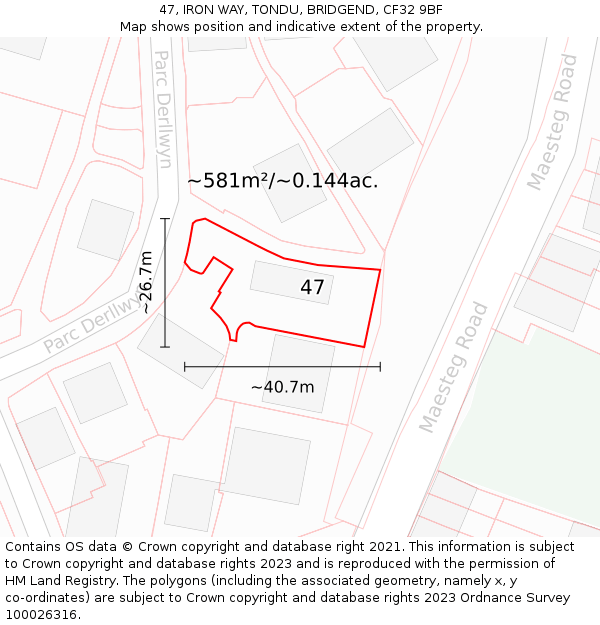 47, IRON WAY, TONDU, BRIDGEND, CF32 9BF: Plot and title map
