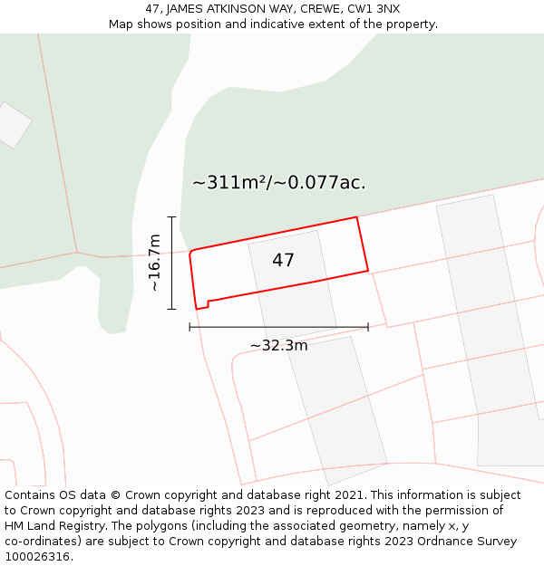 47, JAMES ATKINSON WAY, CREWE, CW1 3NX: Plot and title map