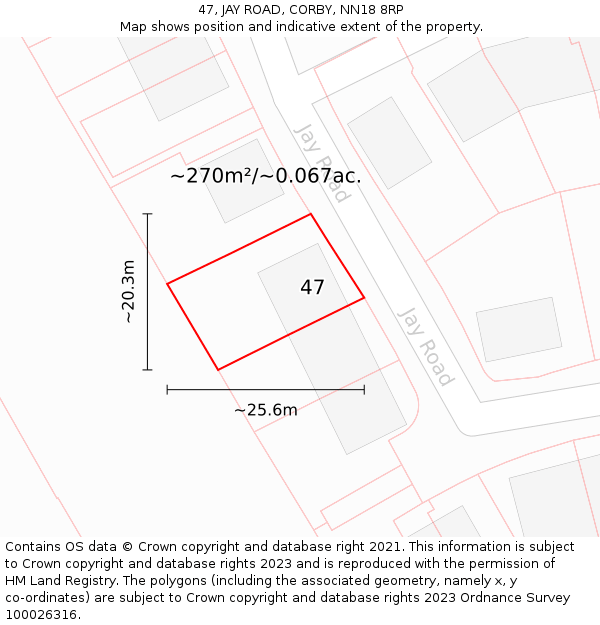 47, JAY ROAD, CORBY, NN18 8RP: Plot and title map