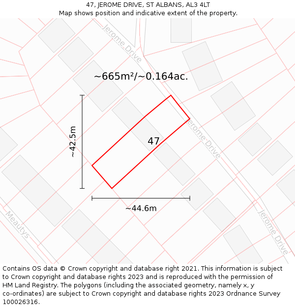 47, JEROME DRIVE, ST ALBANS, AL3 4LT: Plot and title map