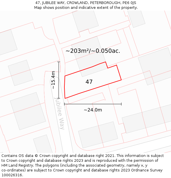 47, JUBILEE WAY, CROWLAND, PETERBOROUGH, PE6 0JS: Plot and title map