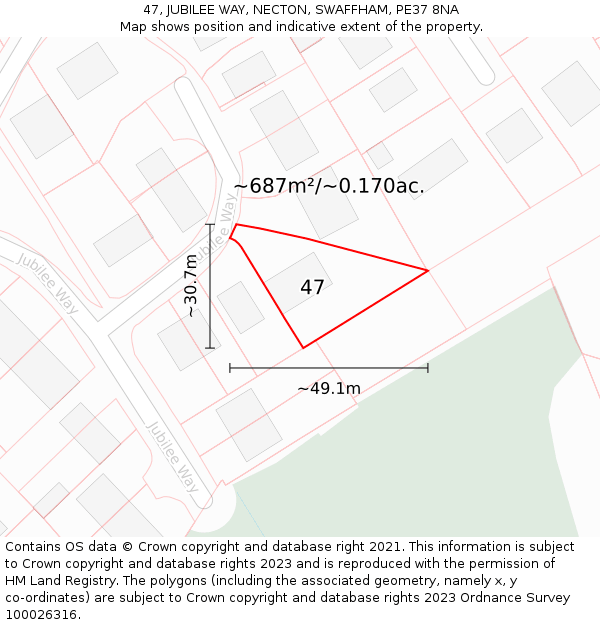47, JUBILEE WAY, NECTON, SWAFFHAM, PE37 8NA: Plot and title map
