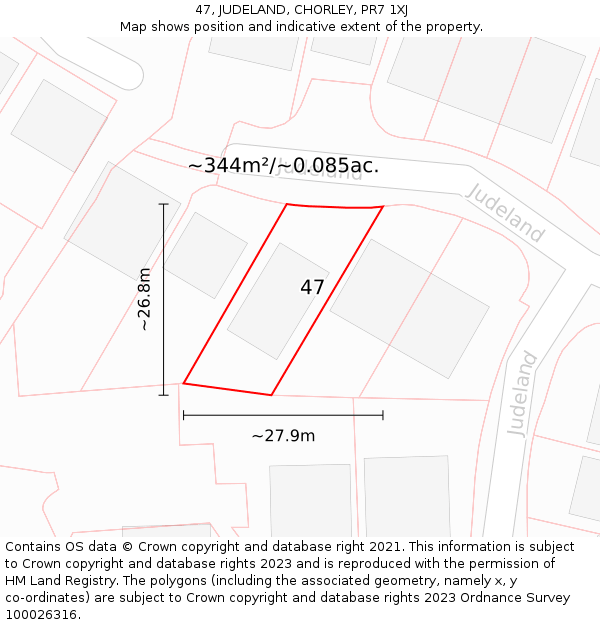 47, JUDELAND, CHORLEY, PR7 1XJ: Plot and title map