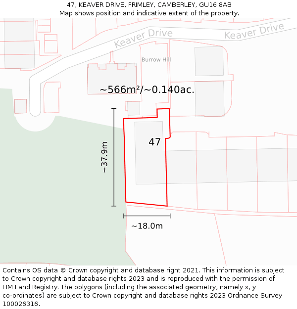 47, KEAVER DRIVE, FRIMLEY, CAMBERLEY, GU16 8AB: Plot and title map