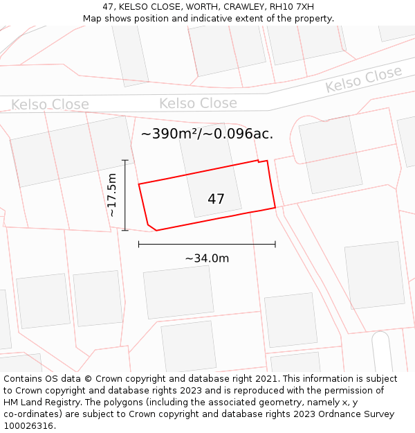 47, KELSO CLOSE, WORTH, CRAWLEY, RH10 7XH: Plot and title map