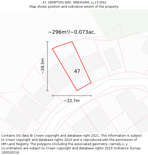 47, KEMPTON WAY, WREXHAM, LL13 0NU: Plot and title map