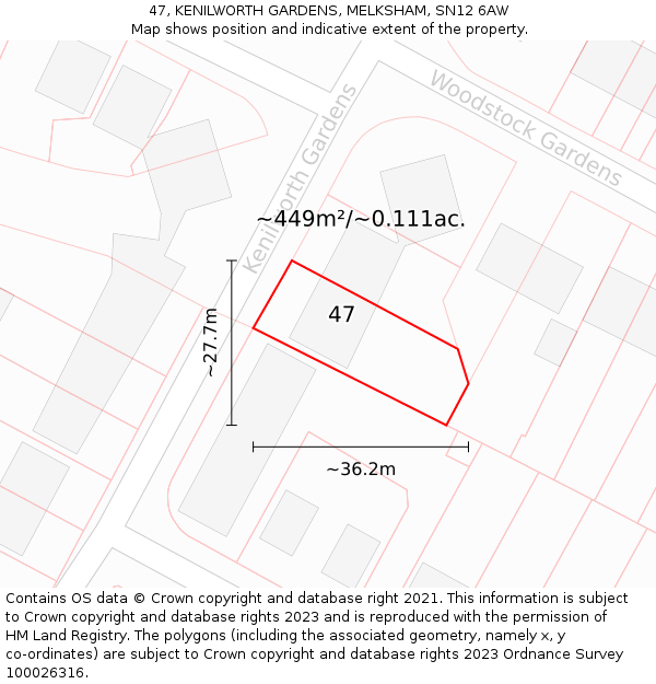 47, KENILWORTH GARDENS, MELKSHAM, SN12 6AW: Plot and title map
