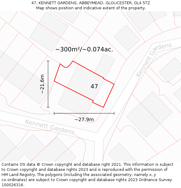 47, KENNETT GARDENS, ABBEYMEAD, GLOUCESTER, GL4 5TZ: Plot and title map
