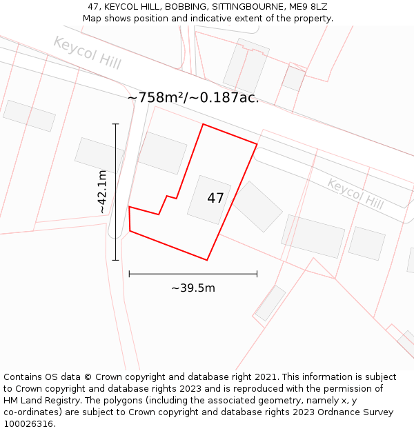 47, KEYCOL HILL, BOBBING, SITTINGBOURNE, ME9 8LZ: Plot and title map