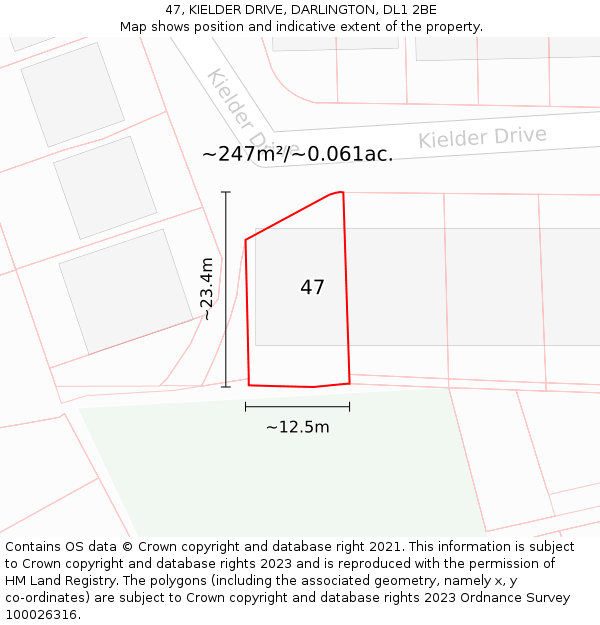 47, KIELDER DRIVE, DARLINGTON, DL1 2BE: Plot and title map