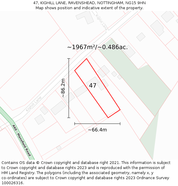 47, KIGHILL LANE, RAVENSHEAD, NOTTINGHAM, NG15 9HN: Plot and title map