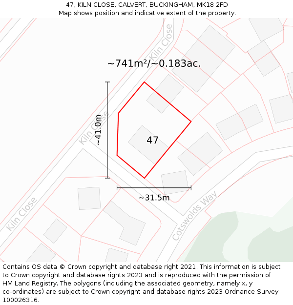 47, KILN CLOSE, CALVERT, BUCKINGHAM, MK18 2FD: Plot and title map