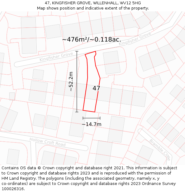 47, KINGFISHER GROVE, WILLENHALL, WV12 5HG: Plot and title map