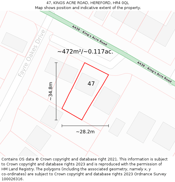 47, KINGS ACRE ROAD, HEREFORD, HR4 0QL: Plot and title map