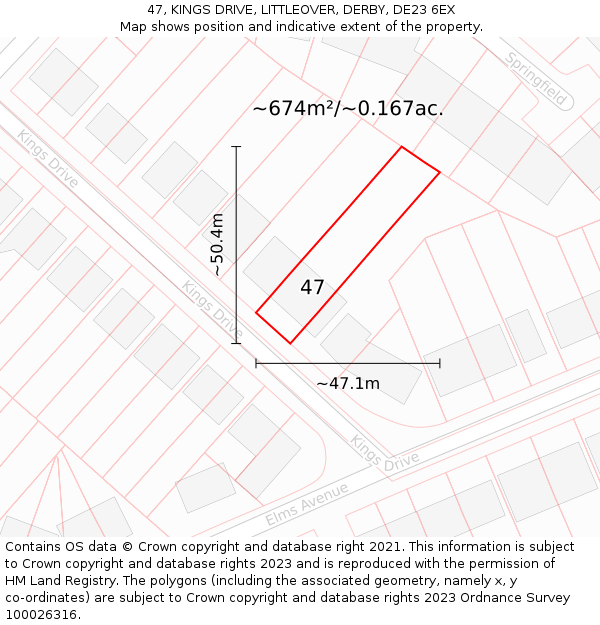 47, KINGS DRIVE, LITTLEOVER, DERBY, DE23 6EX: Plot and title map