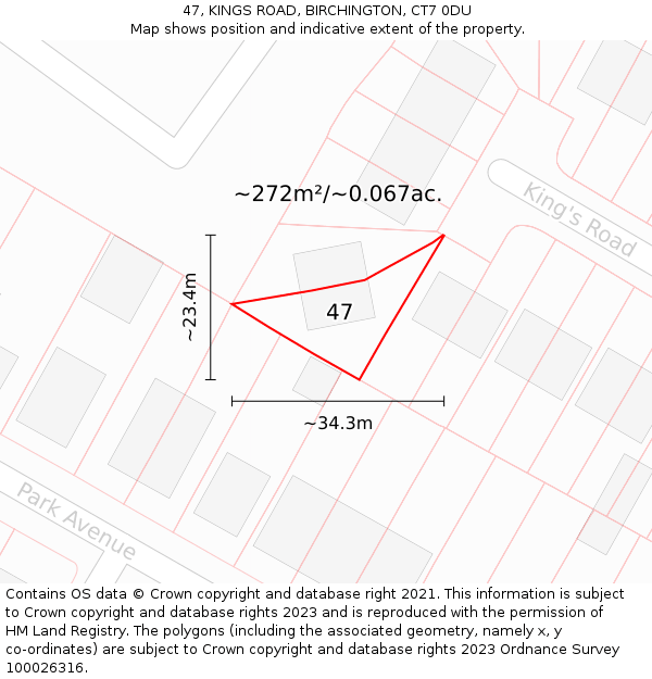 47, KINGS ROAD, BIRCHINGTON, CT7 0DU: Plot and title map