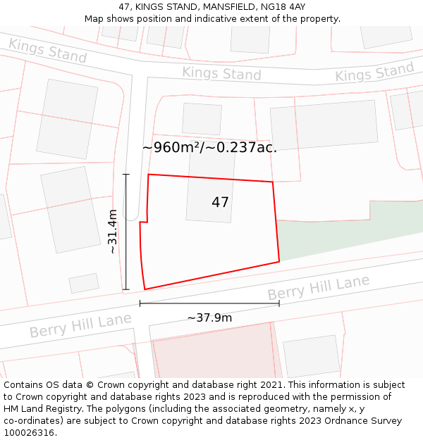 47, KINGS STAND, MANSFIELD, NG18 4AY: Plot and title map