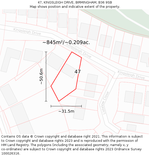 47, KINGSLEIGH DRIVE, BIRMINGHAM, B36 9SB: Plot and title map
