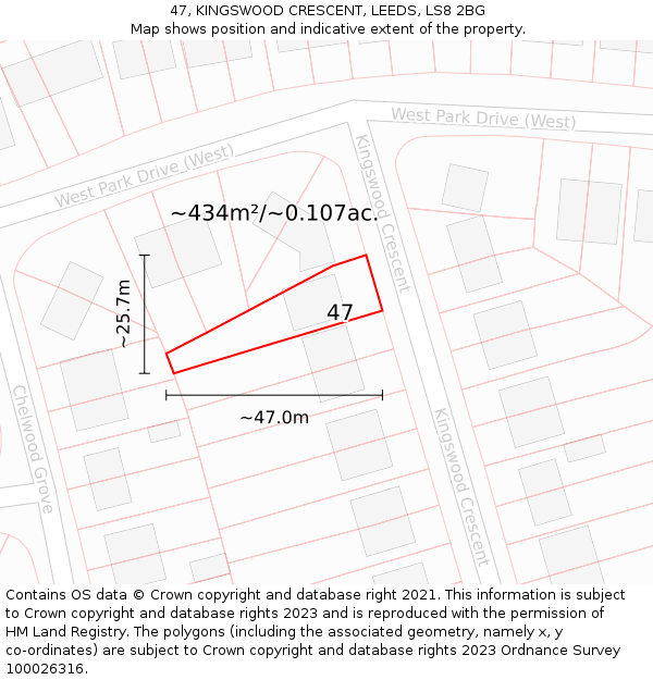 47, KINGSWOOD CRESCENT, LEEDS, LS8 2BG: Plot and title map