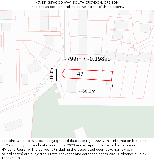 47, KINGSWOOD WAY, SOUTH CROYDON, CR2 8QN: Plot and title map