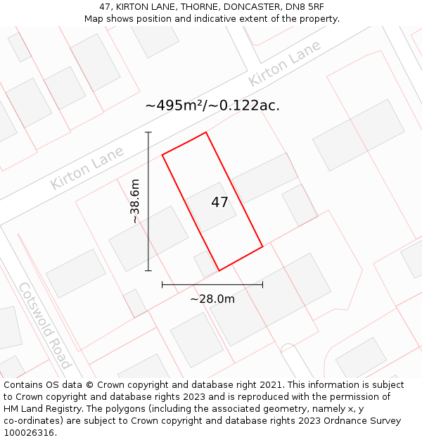 47, KIRTON LANE, THORNE, DONCASTER, DN8 5RF: Plot and title map
