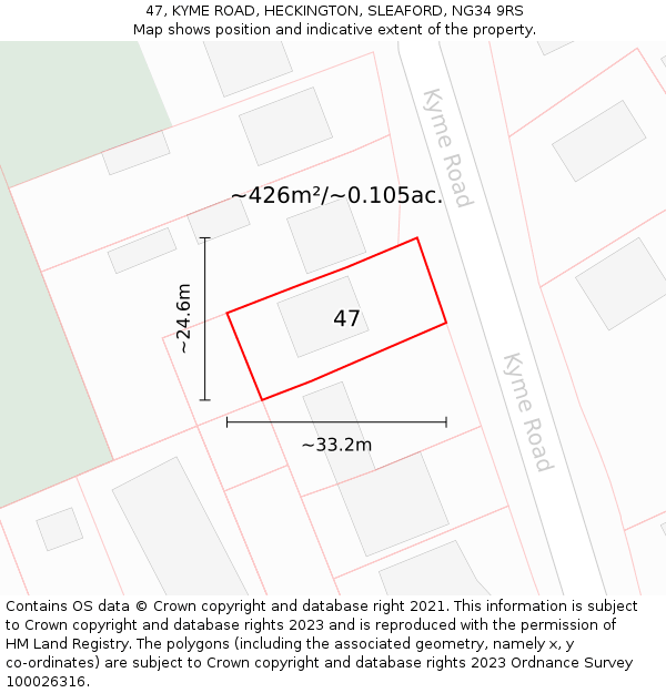 47, KYME ROAD, HECKINGTON, SLEAFORD, NG34 9RS: Plot and title map