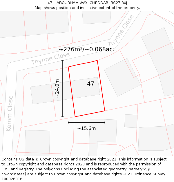 47, LABOURHAM WAY, CHEDDAR, BS27 3XJ: Plot and title map