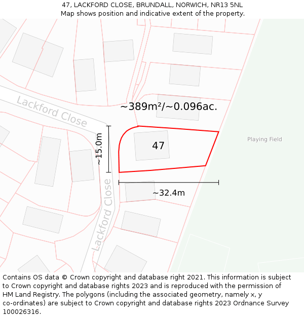 47, LACKFORD CLOSE, BRUNDALL, NORWICH, NR13 5NL: Plot and title map