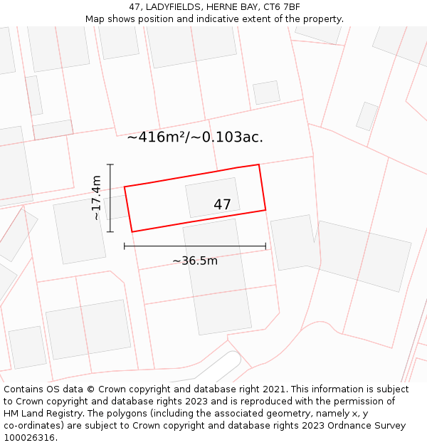 47, LADYFIELDS, HERNE BAY, CT6 7BF: Plot and title map