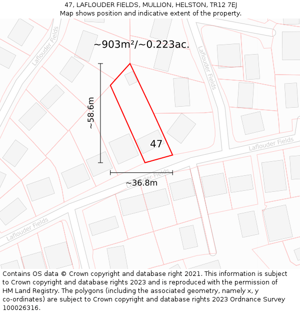 47, LAFLOUDER FIELDS, MULLION, HELSTON, TR12 7EJ: Plot and title map