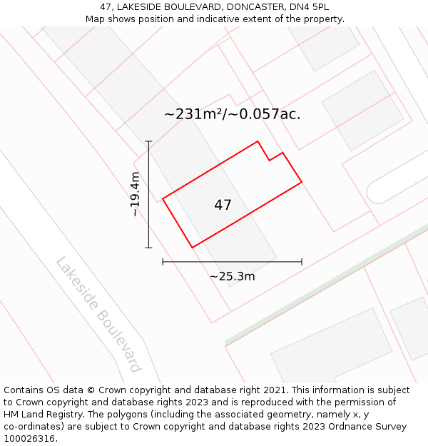 47, LAKESIDE BOULEVARD, DONCASTER, DN4 5PL: Plot and title map
