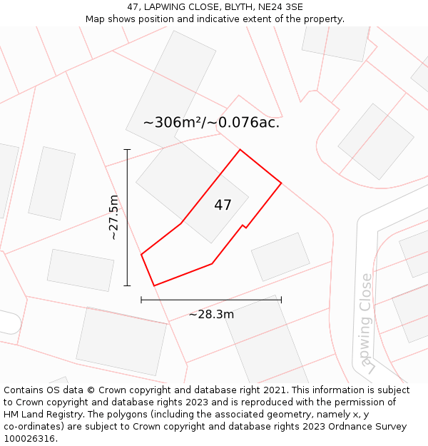 47, LAPWING CLOSE, BLYTH, NE24 3SE: Plot and title map