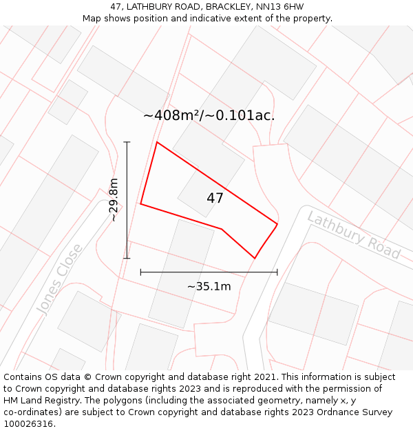 47, LATHBURY ROAD, BRACKLEY, NN13 6HW: Plot and title map