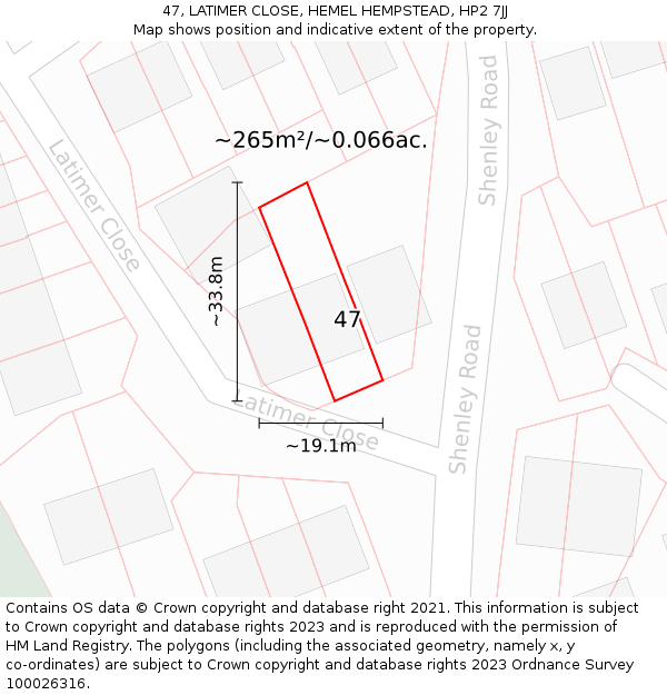 47, LATIMER CLOSE, HEMEL HEMPSTEAD, HP2 7JJ: Plot and title map