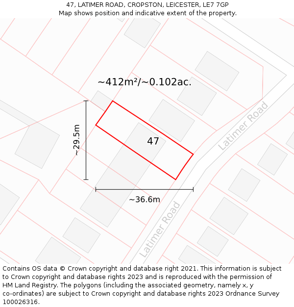 47, LATIMER ROAD, CROPSTON, LEICESTER, LE7 7GP: Plot and title map