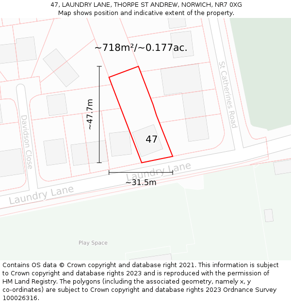 47, LAUNDRY LANE, THORPE ST ANDREW, NORWICH, NR7 0XG: Plot and title map