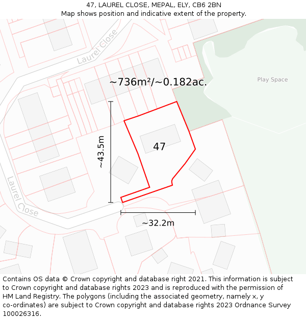 47, LAUREL CLOSE, MEPAL, ELY, CB6 2BN: Plot and title map