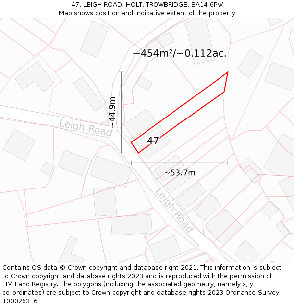 47, LEIGH ROAD, HOLT, TROWBRIDGE, BA14 6PW: Plot and title map