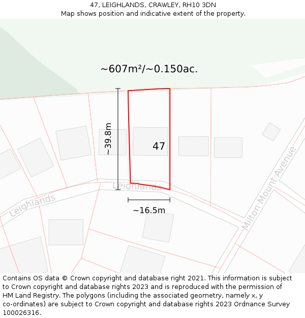 47, LEIGHLANDS, CRAWLEY, RH10 3DN: Plot and title map