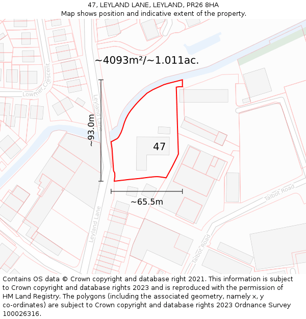 47, LEYLAND LANE, LEYLAND, PR26 8HA: Plot and title map