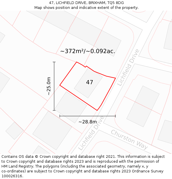 47, LICHFIELD DRIVE, BRIXHAM, TQ5 8DG: Plot and title map