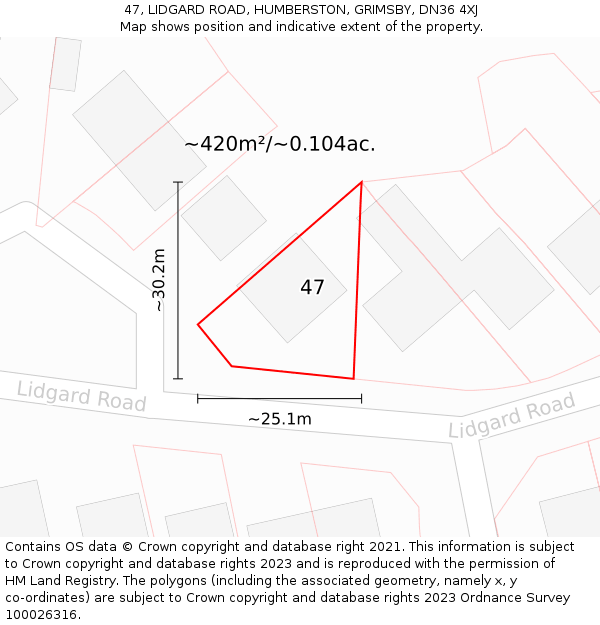 47, LIDGARD ROAD, HUMBERSTON, GRIMSBY, DN36 4XJ: Plot and title map