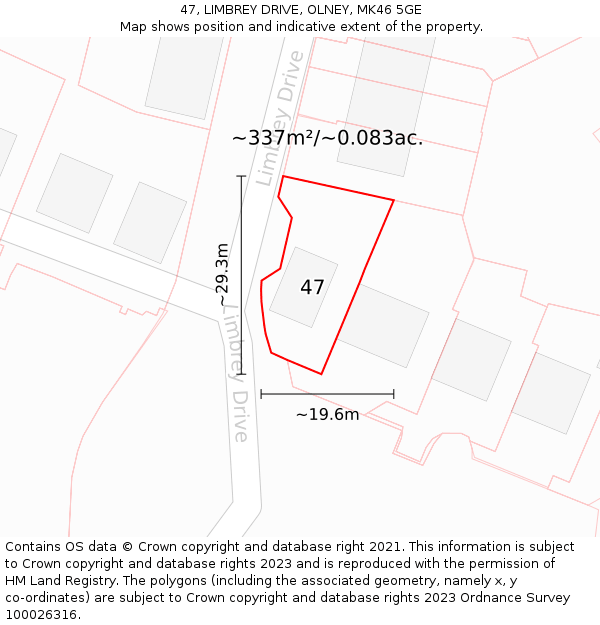 47, LIMBREY DRIVE, OLNEY, MK46 5GE: Plot and title map