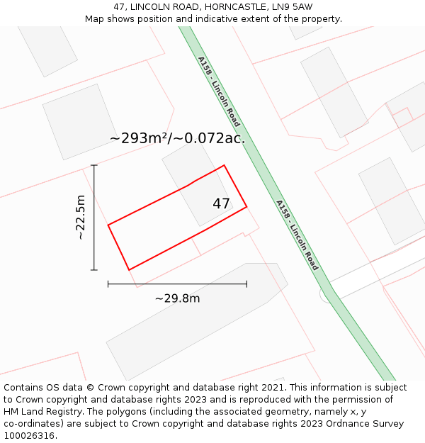 47, LINCOLN ROAD, HORNCASTLE, LN9 5AW: Plot and title map