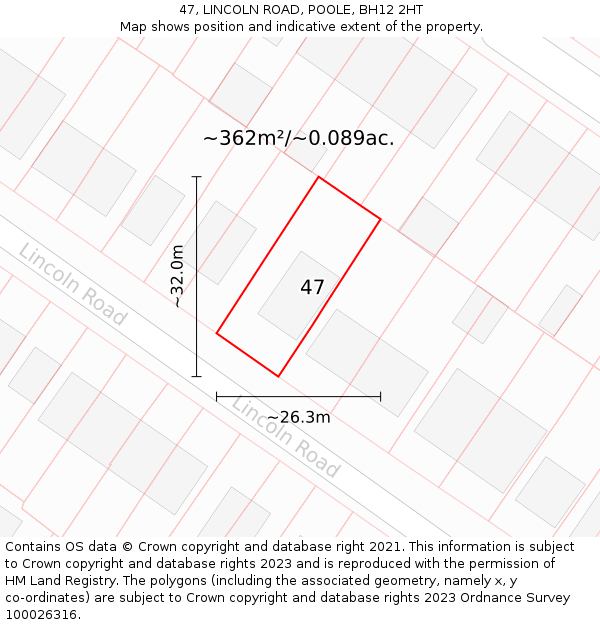 47, LINCOLN ROAD, POOLE, BH12 2HT: Plot and title map
