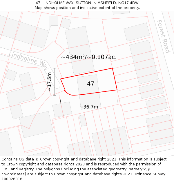47, LINDHOLME WAY, SUTTON-IN-ASHFIELD, NG17 4DW: Plot and title map