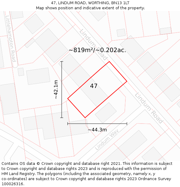 47, LINDUM ROAD, WORTHING, BN13 1LT: Plot and title map