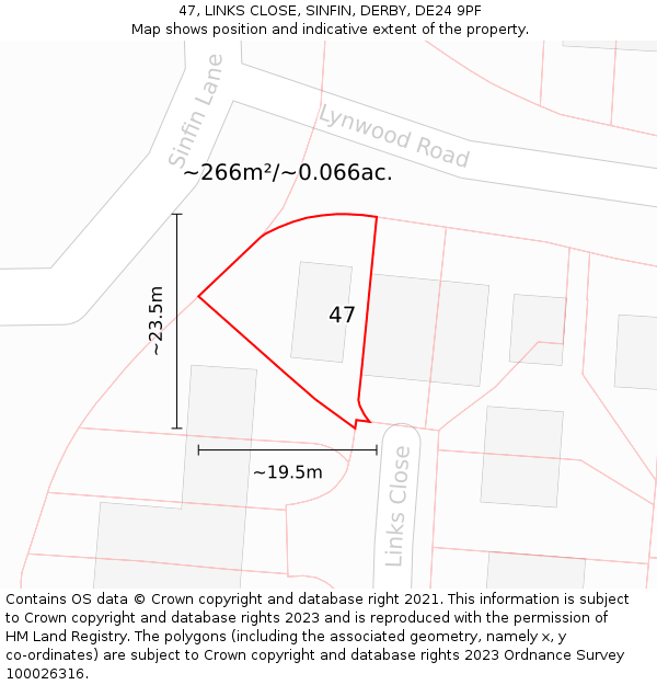 47, LINKS CLOSE, SINFIN, DERBY, DE24 9PF: Plot and title map