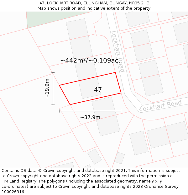 47, LOCKHART ROAD, ELLINGHAM, BUNGAY, NR35 2HB: Plot and title map